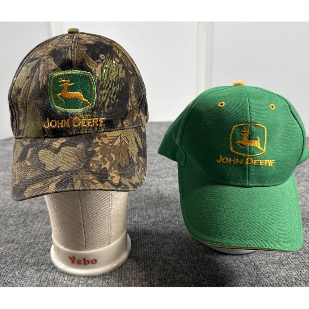 John Deere Hats Lot Of 2  Camo And  Green Cap Embroidered Logo Branded
